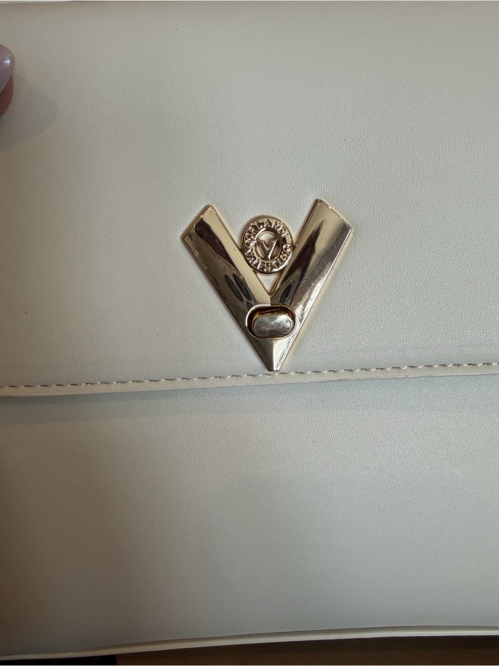 NWT Valentino Orlandi Cream Satchel with Gold Hardware Top Handle Vegan Leather - Picture 16 of 16